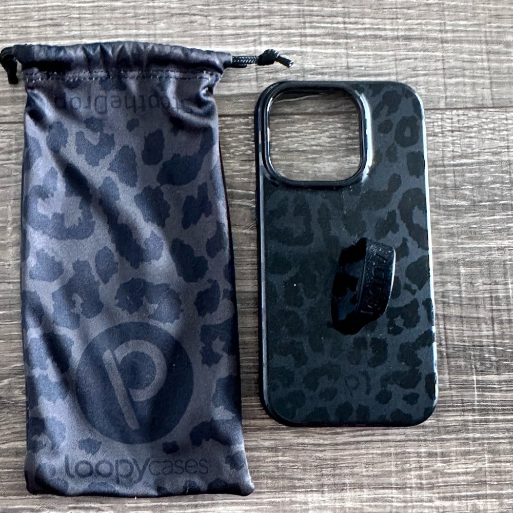 Loopy Case for iPhone 14 Pro - Black Midnight Leopard Print with Loop